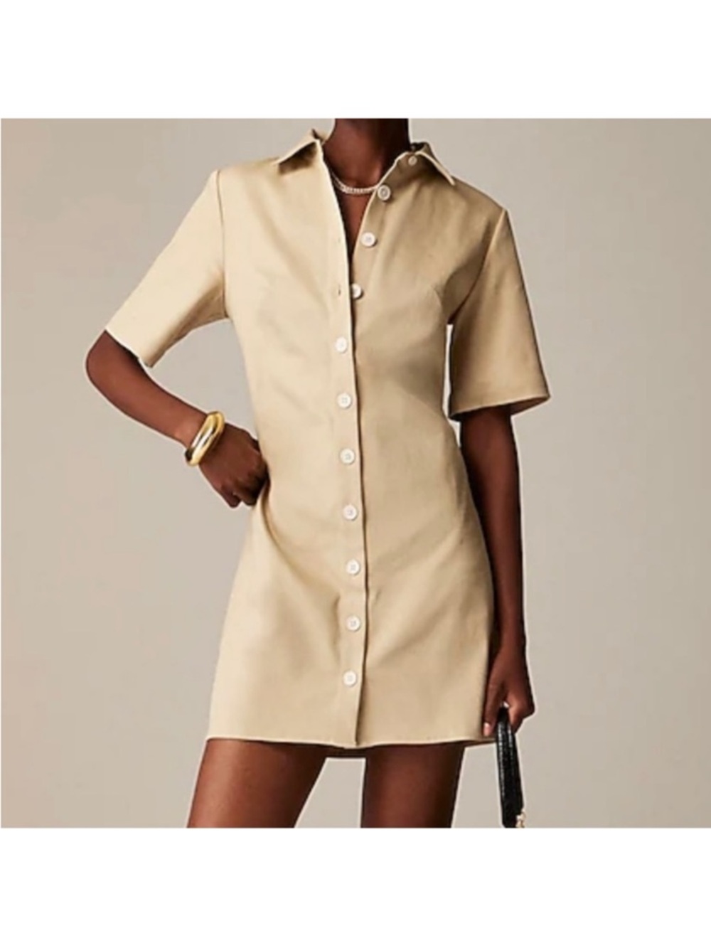 J.Crew Mini Shirt Dress Tan Tailored Twill Button Front Collared Size 8